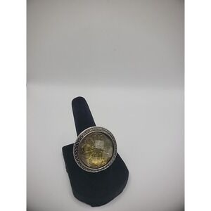 Vintage Ring Size 6 Silver Tone Yellow Green Faceted Round Circle Jewelry